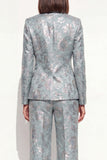 Dusty Blue Floral 2 Piece Peak Lapel Double Breasted Women Suits with Pockets