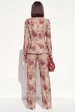 Dusty Blue Floral 2 Piece Peak Lapel Double Breasted Women Suits with Pockets