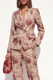 Dusty Blue Floral 2 Piece Peak Lapel Double Breasted Women Suits with Pockets