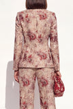 Dusty Blue Floral 2 Piece Peak Lapel Double Breasted Women Suits with Pockets