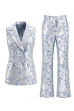 Double Breasted Peak Lapel 2 Piece Lilac Floral Women Suits