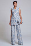Double Breasted Peak Lapel 2 Piece Lilac Floral Women Suits