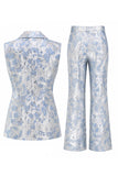 Double Breasted Peak Lapel 2 Piece Lilac Floral Women Suits