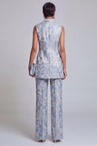 Double Breasted Peak Lapel 2 Piece Lilac Floral Women Suits