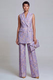 Double Breasted Peak Lapel 2 Piece Lilac Floral Women Suits