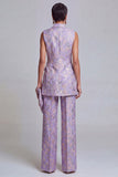 Double Breasted Peak Lapel 2 Piece Lilac Floral Women Suits