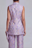 Double Breasted Peak Lapel 2 Piece Lilac Floral Women Suits
