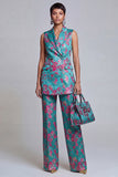Double Breasted Peak Lapel 2 Piece Lilac Floral Women Suits