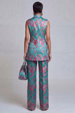 Double Breasted Peak Lapel 2 Piece Lilac Floral Women Suits