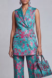 Double Breasted Peak Lapel 2 Piece Lilac Floral Women Suits