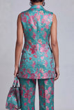 Double Breasted Peak Lapel 2 Piece Lilac Floral Women Suits