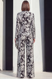 Black Blue Peak Lapel 2 Piece Floral Women Suits with Pockets