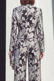 Black Blue Peak Lapel 2 Piece Floral Women Suits with Pockets
