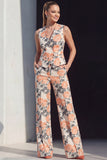 Ivory Floral Double Breasted 2 Piece Women Suits with Pockets