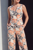 Ivory Floral Double Breasted 2 Piece Women Suits with Pockets