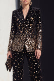 Black Red Peak Lapel 2 Piece Women Suits with Sequins