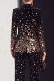 Black Red Peak Lapel 2 Piece Women Suits with Sequins