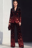 Black Red Peak Lapel 2 Piece Women Suits with Sequins