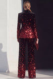 Black Red Peak Lapel 2 Piece Women Suits with Sequins