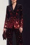 Black Red Peak Lapel 2 Piece Women Suits with Sequins