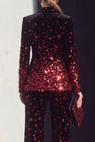 Black Red Peak Lapel 2 Piece Women Suits with Sequins