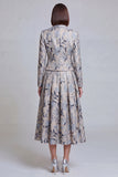 Grey Blue Flower 2 Piece Peak Lapel Women's Skirt Suits with Pockets