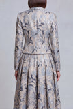 Grey Blue Flower 2 Piece Peak Lapel Women's Skirt Suits with Pockets