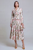 Grey Blue Flower 2 Piece Peak Lapel Women's Skirt Suits with Pockets