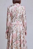 Grey Blue Flower 2 Piece Peak Lapel Women's Skirt Suits with Pockets