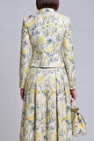 Grey Blue Flower 2 Piece Peak Lapel Women's Skirt Suits with Pockets