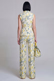 Ivory Floral 2 Piece Peak Lapel Jacquard Women's Suits
