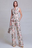 Ivory Floral 2 Piece Peak Lapel Jacquard Women's Suits