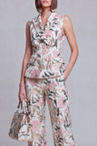 Ivory Floral 2 Piece Peak Lapel Jacquard Women's Suits