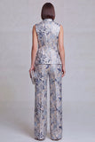 Ivory Floral 2 Piece Peak Lapel Jacquard Women's Suits