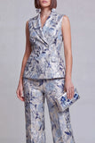 Ivory Floral 2 Piece Peak Lapel Jacquard Women's Suits