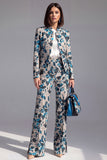 Dusty Blue 2 Piece Open-front Slim Fit Floral Women's Suits