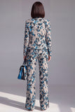 Dusty Blue 2 Piece Open-front Slim Fit Floral Women's Suits