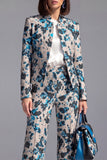 Dusty Blue 2 Piece Open-front Slim Fit Floral Women's Suits