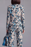 Dusty Blue 2 Piece Open-front Slim Fit Floral Women's Suits