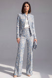 Dusty Blue 2 Piece Open-front Slim Fit Floral Women's Suits