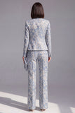 Dusty Blue 2 Piece Open-front Slim Fit Floral Women's Suits