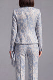 Dusty Blue 2 Piece Open-front Slim Fit Floral Women's Suits