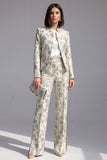 Dusty Blue 2 Piece Open-front Slim Fit Floral Women's Suits