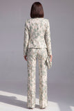 Dusty Blue 2 Piece Open-front Slim Fit Floral Women's Suits