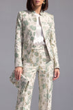 Dusty Blue 2 Piece Open-front Slim Fit Floral Women's Suits