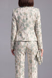 Dusty Blue 2 Piece Open-front Slim Fit Floral Women's Suits