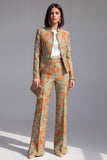 Dusty Blue 2 Piece Open-front Slim Fit Floral Women's Suits