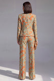 Dusty Blue 2 Piece Open-front Slim Fit Floral Women's Suits
