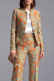 Dusty Blue 2 Piece Open-front Slim Fit Floral Women's Suits