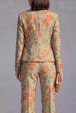 Dusty Blue 2 Piece Open-front Slim Fit Floral Women's Suits